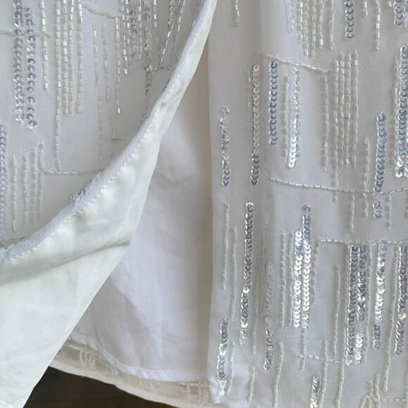 Mac Duggal 93597 Sequin White Abstract Midi Sheath Dress 12 High Neck - Picture 7 of 11